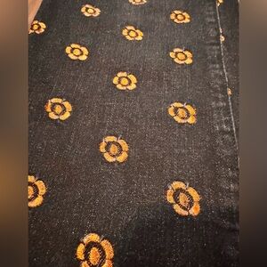 Pilcro Black Denim Metallic Copper Flowers Embroidered Zip Slim Straight 32